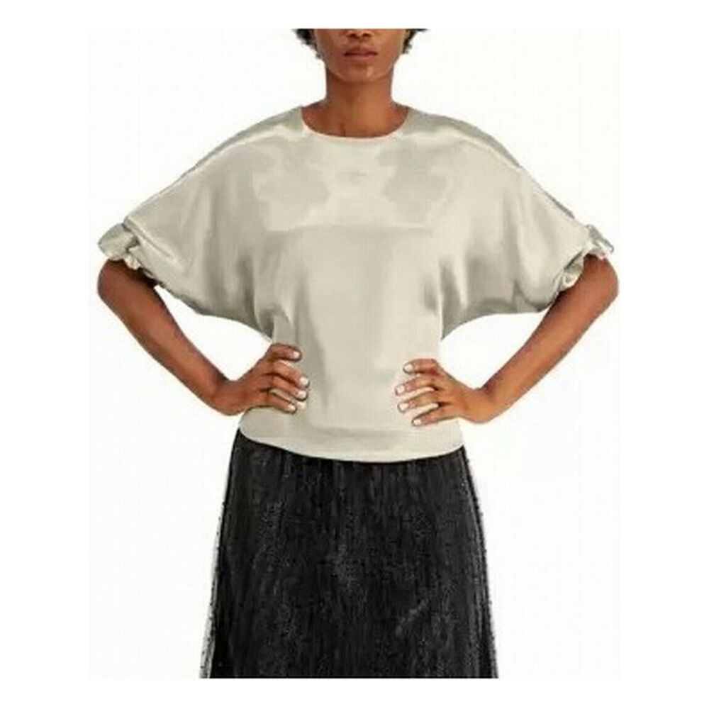 NWT ALFANI Womens Ivory Zippered Dolman Pouf Scoop Neck Blouse Size: M